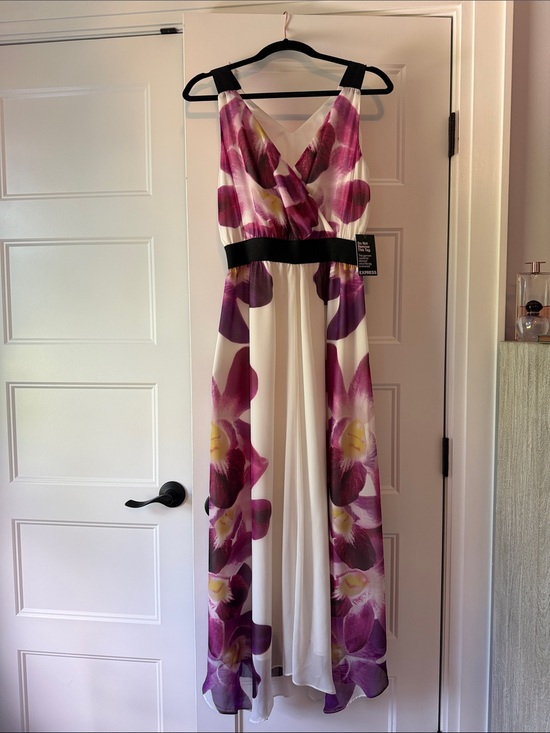 Express Dresses & Skirts - Express Sleeveless White Maxi Dress with Purple Floral Print